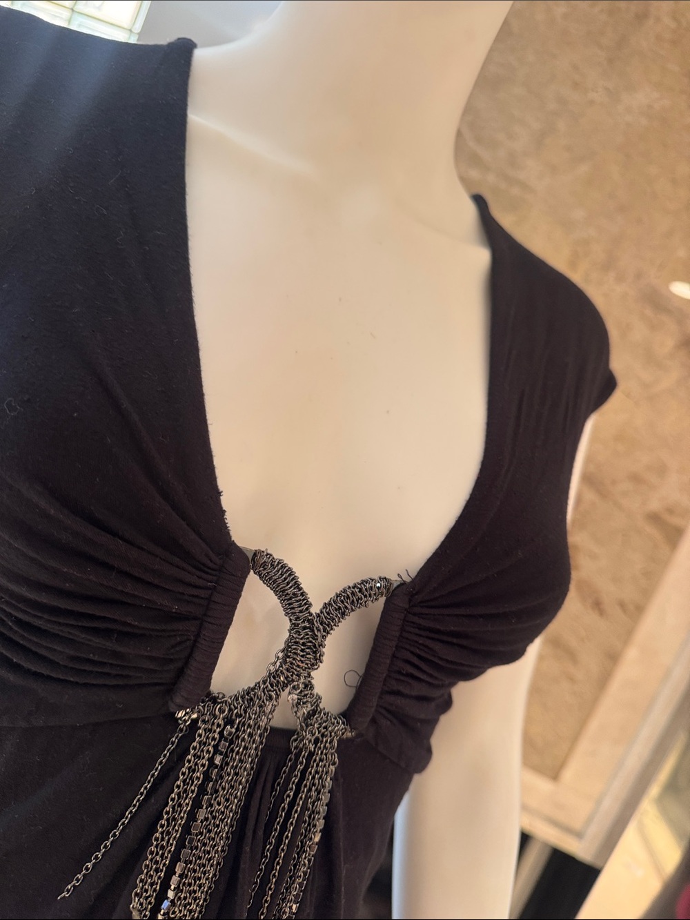 Sky Vintage Y2K Black Chain Tassel Ruched Going Out Top - Picture 5 of 8